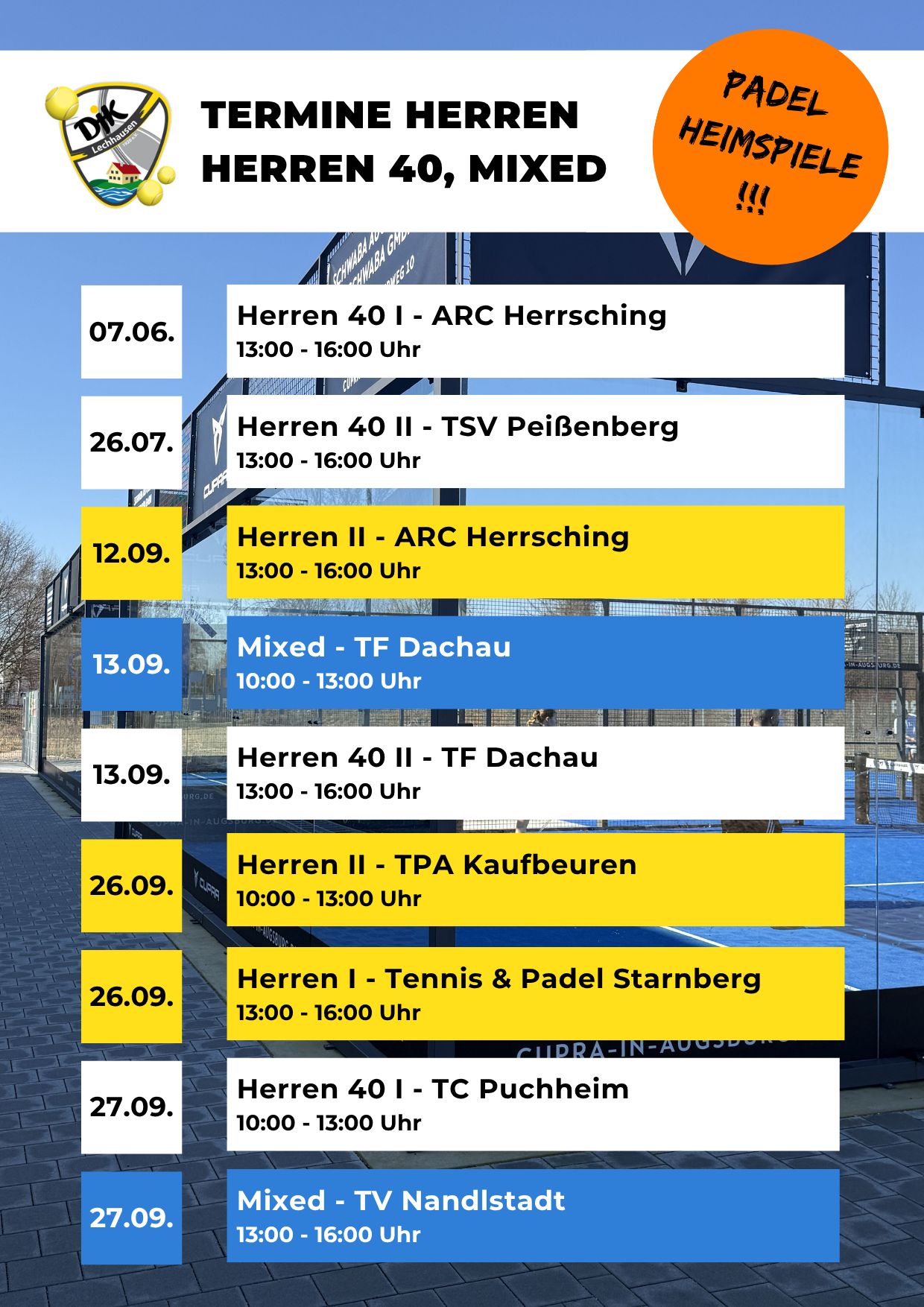 Padel Mannschaften Termine 2026 2