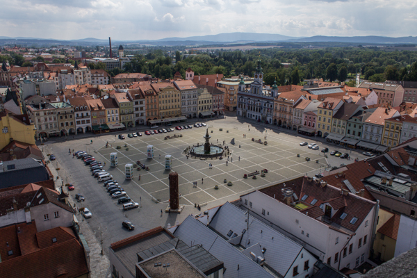 Der Budweiser Marktplatz vom Schwarzen Turm aus. 